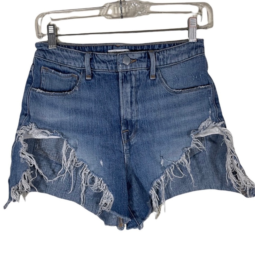 Good American Bombshell Super Distressed Cotton Blend Denim Shorts.  4/27
